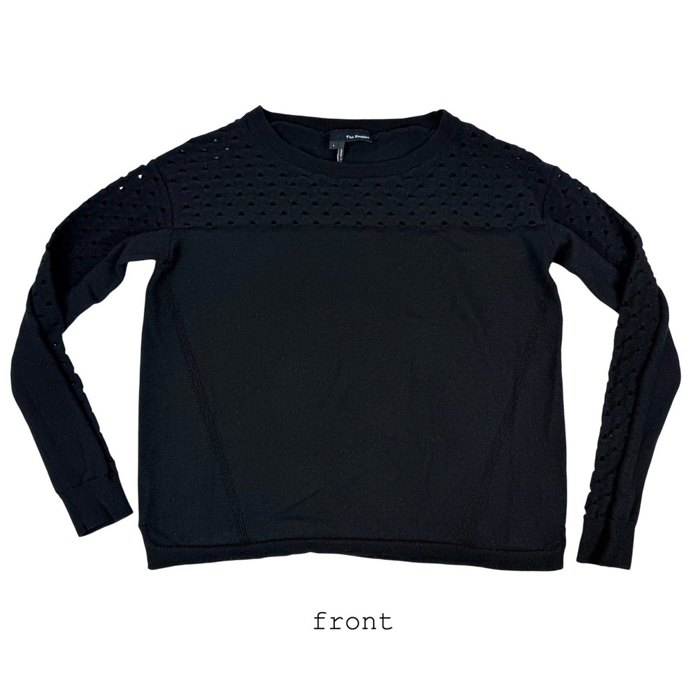 The Kooples Womens Black 100% Wool Pointelle Knit Crewneck Sweater Size L